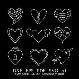 Rhinestone Heart Template Rhinestone Heart Design Rhinestone Heart ss10 Pattern Rhinestone 9 Piece Heart Svg Dxf Eps Ai Template