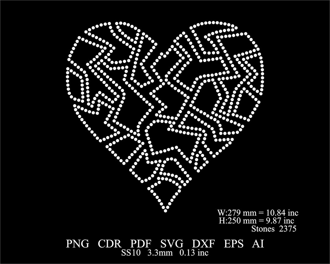 Rhinestone Heart Template SS10 Rhinestone Split Heart Valentine's Day ...