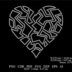Rhinestone Heart Template SS10 Rhinestone Split Heart valentine's day Svg Dxf Eps Template Rhinestone Broken Heart Design Rhinestone Heart