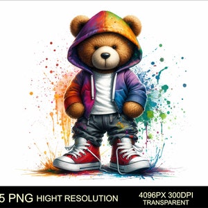 5 Png Teddy Bear Design Colorful Png High Quality Sublimation Printing Digital Download T-Shirt PNG Design Streetwear Bear Design