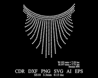 Plantilla de collar de diamantes de imitación Plantilla de collar de diamantes de imitación Diamantes de imitación ss10 Plantilla SVG de cuello Escote Diamantes de imitación Dxf Svg Eps Png V5