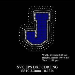 Rhinestone Letters Template SS10 Rhinestone Big J Letters Template Rhinestone Huge J Letters Desing SVG Dxf Png Rhinestone College Font
