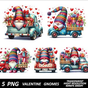 5 PNG Valentine&#39;s Day Gnome couple clipart Bundle PNG High Resolution Shirt Design Love Gnomes Valentines Day Clipart Truck PNG sublimation