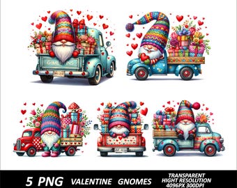 5 PNG Pareja de gnomos del Día de San Valentín Clipart Diseño PNG Alta Resolución Diseño de camiseta de niña Gnomos del amor Clipart del Día de San Valentín Camión PNG