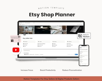 Notion Template Etsy Shop Planner • Digital Notion Organizer for Etsy Sellers • Inventory, SEO & Profit Tracker + Marketing Dashboard
