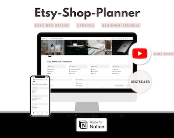 Plantilla de Notion para planificador de tienda Etsy, planificador de negocios de Notion, planificador de vendedor de Etsy, pequeña empresa, planificador de comercio electrónico, vendedor de productos digitales