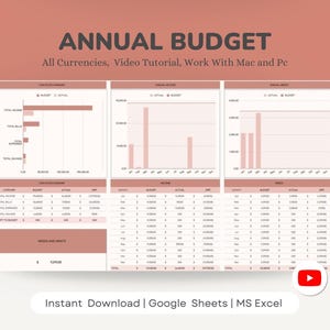 Annual Budget Spreadsheet | Google Sheets Excel Budget Planner | Monthly Yearly Budget Tracker | Paycheck Budget | Personal Finance Budget