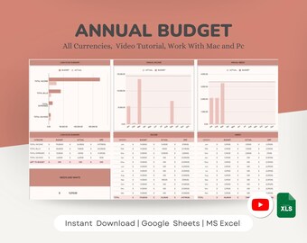 Hoja de cálculo de presupuesto anual / Planificador de presupuesto de Google Sheets Excel / Seguimiento de presupuesto anual mensual / Presupuesto de cheque de pago / Presupuesto de finanzas personales