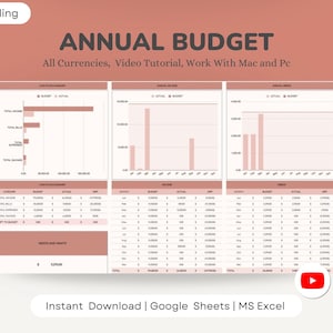 Annual Budget Spreadsheet | Google Sheets and Excel Budget Planner | Yearly Budget Template  Tracker | Personal Finance and Expense Tracker