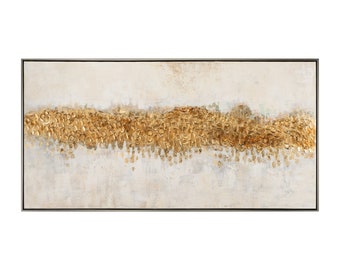 Handgemaltes, abstraktes Acrylgemälde auf Leinwand „Goldener Horizont" | 72,5 cm x 142,5 cm x 4,5 cm | Strukturgemälde | Acrylbild in gold