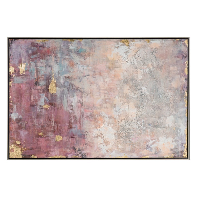 Handgemaltes Glicée/Acrylgemälde auf Leinwand Abstrakt in Rose mit Gold Acrylbild mit Metallfolie & Craquelé-Effekt Leinwandbild groß Bild 1