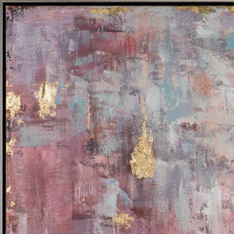 Hand-painted Glicée/Acrylic painting on canvas Abstract in Rose with Gold Acrylic painting with metal foil & craquelé effect Large canvas picture image 5