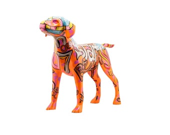 Handgemachte Skulptur aus Kunststein „Pop Art Hund“ | Handgefertigte Hunde Figur | 51 cm x 23 cm x 74 cm | zum hinstellen | Hunde Statue