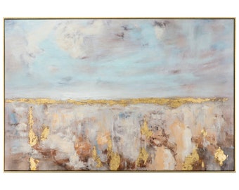 Gerahmtes Glicée-/Acrylgemälde auf Leinwand „Goldener Horizont“ | Acrylbild als Geschenk | Leinwandbild fürs Wohnzimmer | Handveredelt