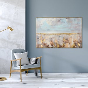 Gerahmtes Glicée/Acrylgemälde auf Leinwand Goldener Horizont Acrylbild als Geschenk Leinwandbild fürs Wohnzimmer Handveredelt Bild 2