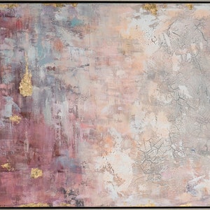 Handgemaltes Glicée/Acrylgemälde auf Leinwand Abstrakt in Rose mit Gold Acrylbild mit Metallfolie & Craquelé-Effekt Leinwandbild groß immagine 3