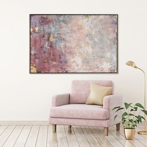 Hand-painted Glicée/Acrylic painting on canvas Abstract in Rose with Gold Acrylic painting with metal foil & craquelé effect Large canvas picture image 2