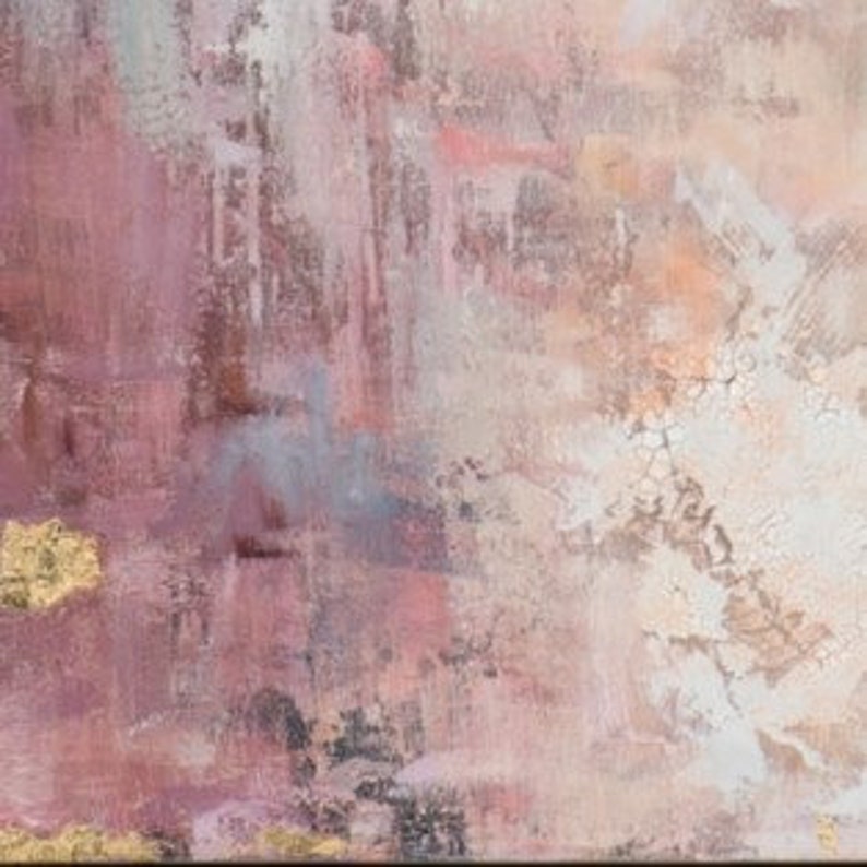 Hand-painted Glicée/Acrylic painting on canvas Abstract in Rose with Gold Acrylic painting with metal foil & craquelé effect Large canvas picture image 7