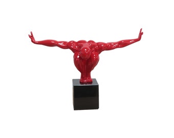 Skulptur aus Kunststein mit Quarzsockel „Kliffspringer in Rot“ | Handgefertigte Skulptur  | 42 cm x 29 cm x 14 cm | zum hinstellen