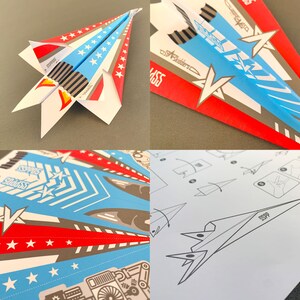 Printable Paper Airplane Star Skidders Space A Flying Toy - Etsy