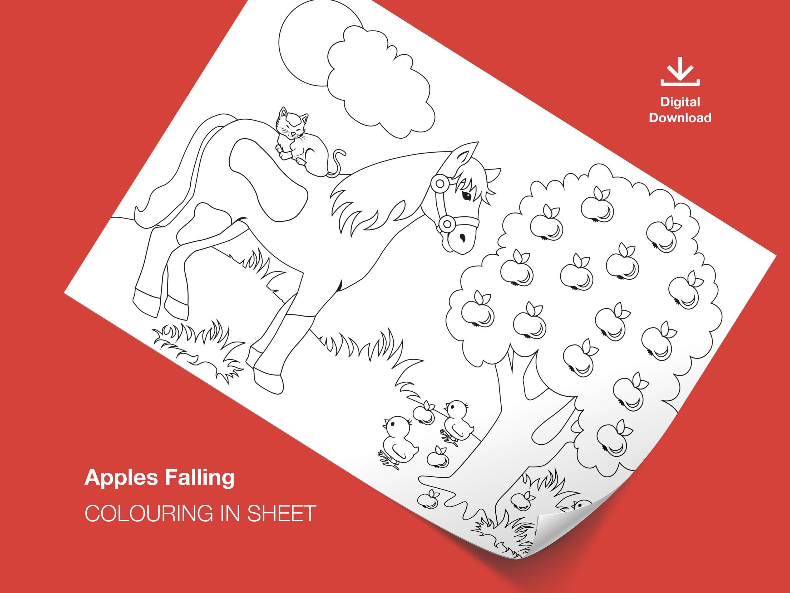Colouring in Printables - Apples Falling - Etsy