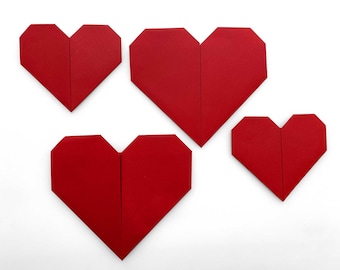 4 Origami Christmas Mini Heart Table Decorations - Pack of 4