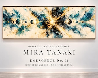 Original Abstract Digital Art – Emergence No. 01 by Mira Tanaki | Panoramic Printable Wall Art
