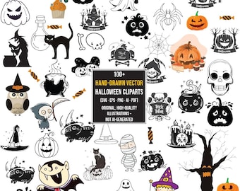 Hand-Drawn Halloween Clipart Set | Vector Icons (Digital Download)