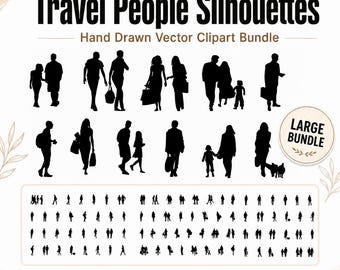 Hand Drawn Travel People Silhouettes Clipart Bundle (svg, png, dxf, pdf)