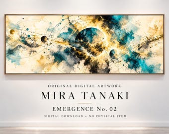 Original Abstract Digital Art – Emergence No. 02 by Mira Tanaki | Panoramic Printable Wall Art
