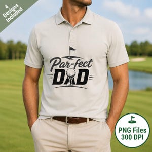 Par-fect Dad golf PNG design displayed on a light polo shirt mockup, showing a Father’s Day golf shirt idea for dads.