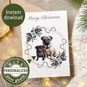 Cartes de Noël numériques personnalisées pour animaux de compagnie Portraits de chien et de chat à l'aquarelle Cartes de voeux de vacances personnalisées pour les amoureux des animaux de compagnie