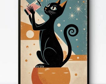 Atomic Cat Kunstdruck | Mid-Century Modern Retro Deko (Digitaler Download)