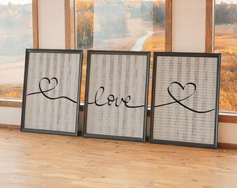 Minimalist Love Line Art Print Set, Modern Triptych (Digital Download)