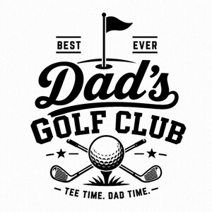 Dad’s Golf Club PNG design with golf ball, crossed clubs, flag, and vintage-style typography for Father’s Day golf gifts.