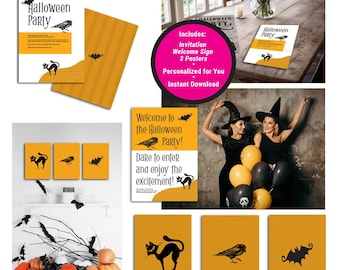 Witch Decor Halloween Party Set | Printable Invitation & Posters (Digital Download)