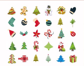 Paquete de iconos vectoriales navideños: 115 imágenes prediseñadas SVG/AI/PDF/Png a color, conjunto de ilustraciones navideñas