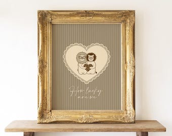 Funny Valentine’s Day Wall Art – How Lucky Are We Lion Couple Printable Gift