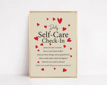 Motivational Self-Care Poster, Heart Mindfulness Wall Art, Minimalist Mental Health Print, Digital Download Printable