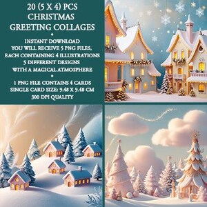 Christmas Card, Pastel Christmas Card, Winter Clipart, Winter Wonderland Clipart, Magical Winter, Pastel Landscapes, Instant Download