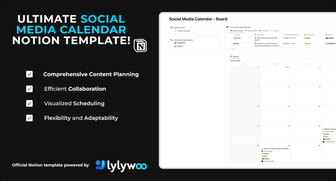 Notion Template Social Media Planner | Social Media Notion Calendar ...