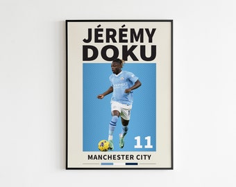 Affiche Jeremy Doku, affiche Doku, affiche Jeremy Doku Manchester City, impression football Manchester City, cadeau pour lui, affiche de football