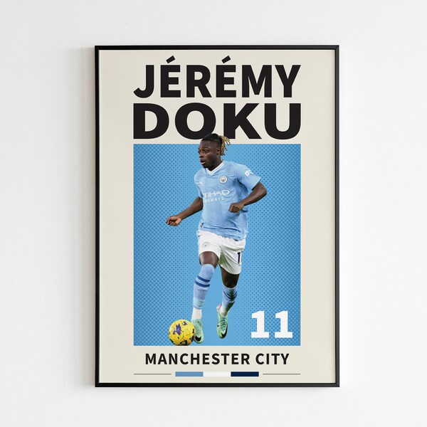 Jeremy Doku poster, Doku Poster, Jeremy Doku Manchester City Poster, Manchester City Football Print, Gift For Him, Football Poster