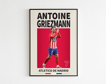 Affiche Antoine Griezmann, affiche de l'Atletico Madrid, Griezmann Atletico Madrid, affiche de football minimaliste, art mural football, cadeau pour lui