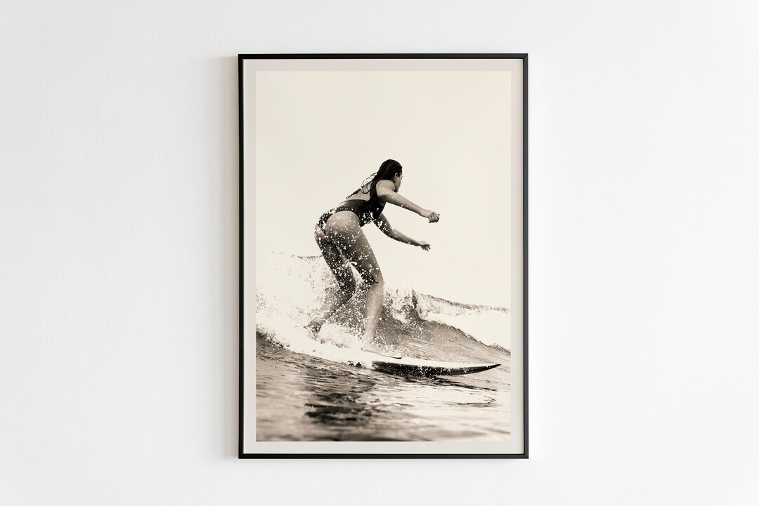 Surfer Girl Poster Surf Poster Sea Poster Surf Board Black Etsy