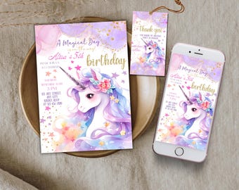 Bewerkbare verjaardagsuitnodiging eenhoorn, uitnodiging verjaardagsfeestje eenhoorn, uitnodiging eenhoorn voor meisjes voor telefoons en afdrukbaar, pastelkleurige ponysjabloon
