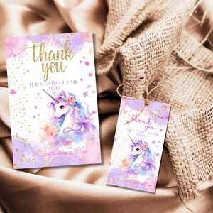 Unicorn Thank You Tag and Thank You Card Templates, Editable Magical ...