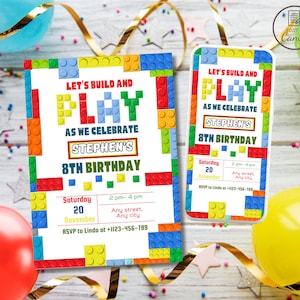Building blocks birthday party invitation, Editable building bricks kids party invite, Boys blocktastic birthday template, Blocks evite