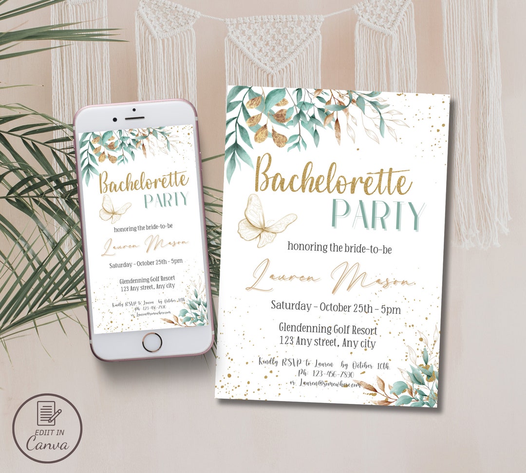 Eucalyptus Greenery Bachelorette Party Invitation, Minimalist Bridal