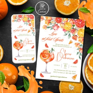 Aperol Spritz Brautpartyeinladung, Floral Spritzy Hochzeitsdusche einladen, bearbeitbare Aperol Frau Geburtstag einladen, Cocktail-Party-Vorlage